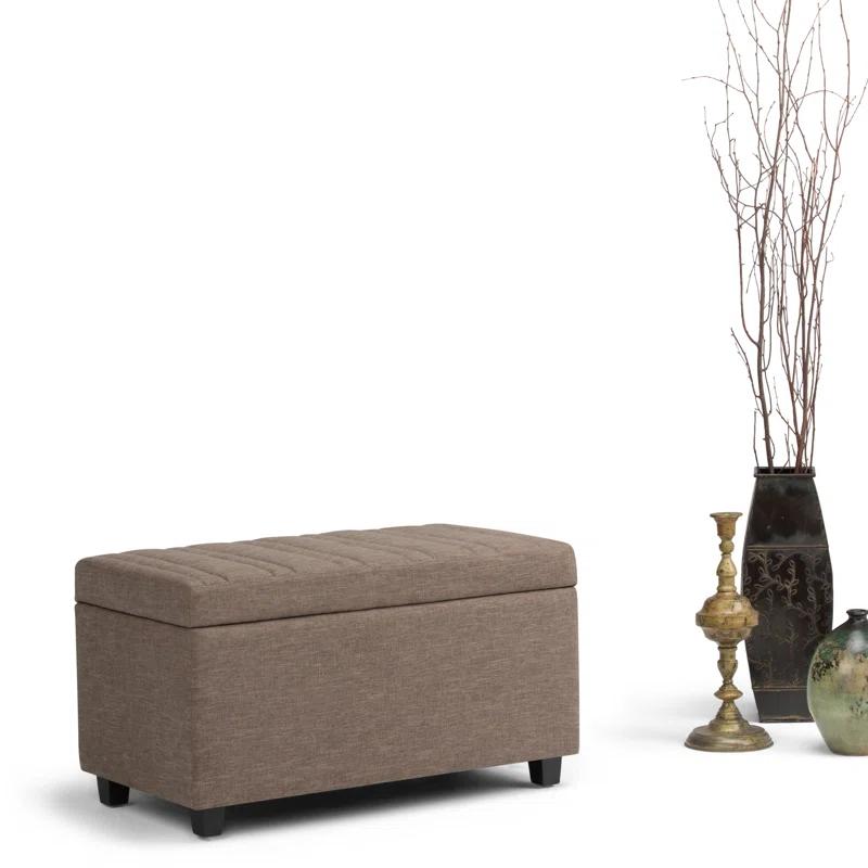Simpli Home Darcy 33"W Upholstered Storage Ottoman Bench with Large Interior Storage and Child Safety Hinges