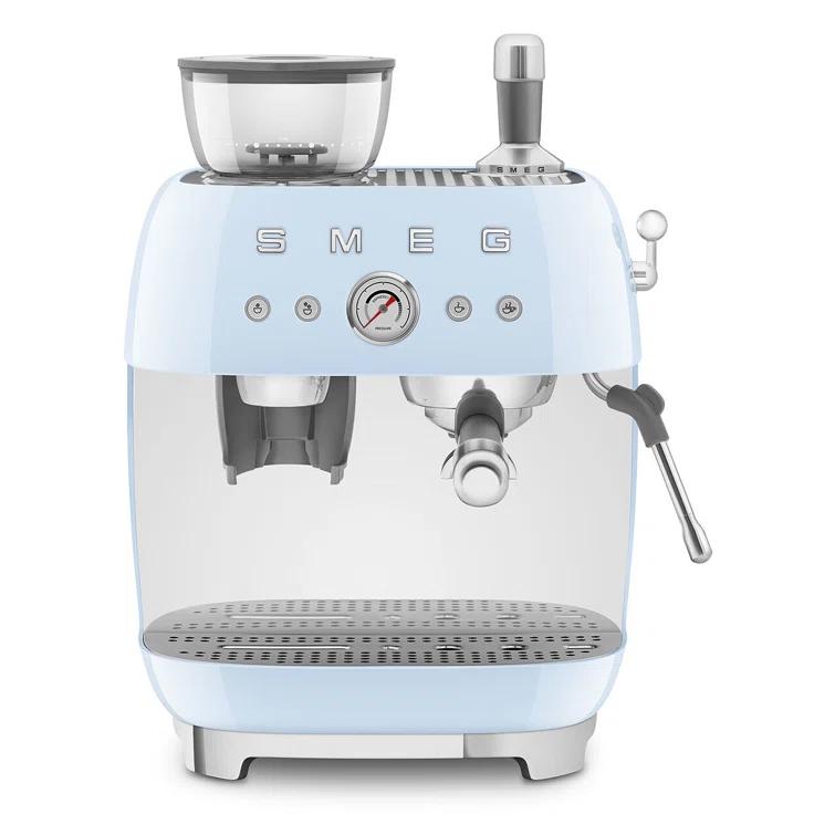 SMEG Pastel Blue Semi-Automatic Espresso Machine with Milk Frother