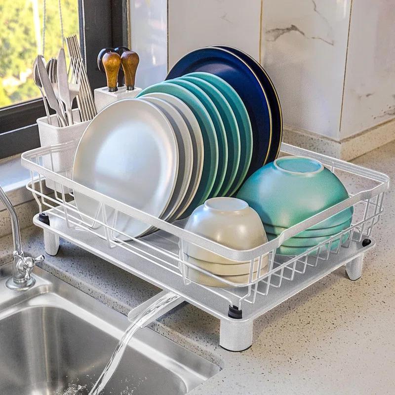 Fabhob Dish Drying Rack for Kitchen Counter,Space-Saving Dish Rack with Drainboard