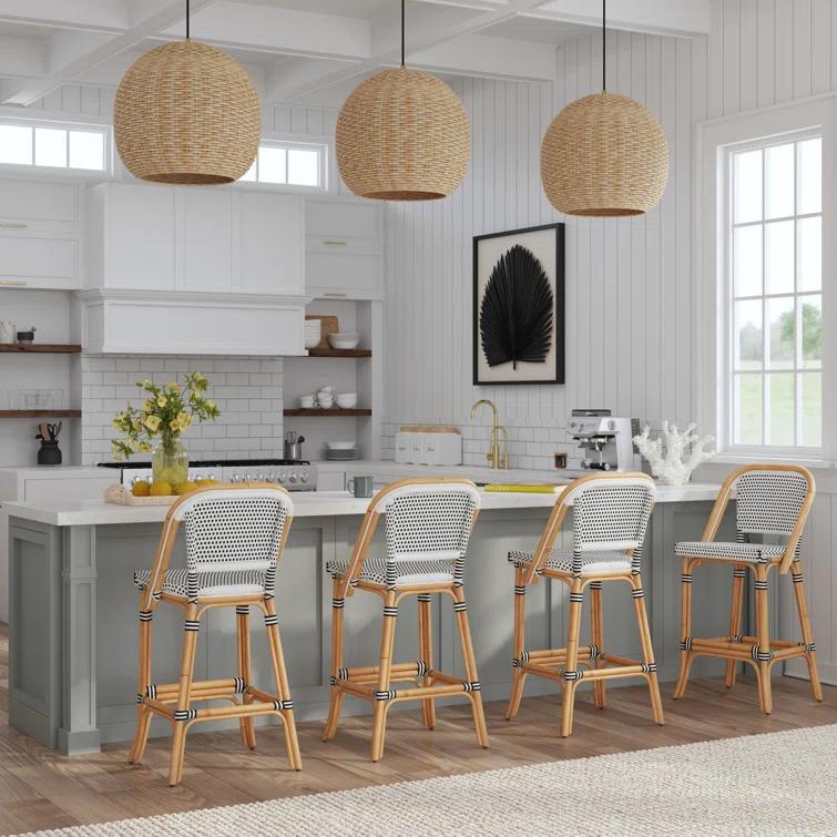 Euporie 28'' Brown and Yellow Woven Rattan Bar Stool