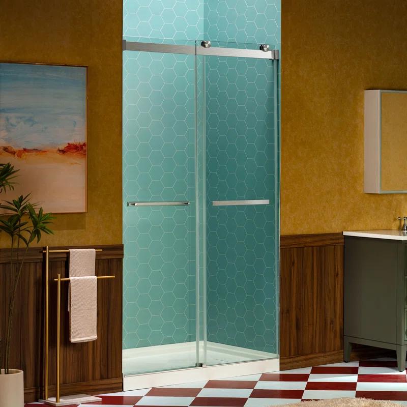 WoodBridge 44-48" W x 80" H Double Sliding Semi- Frameless Shower Door with 5/16"(8mm) Clear Tempered Glass SURFK-4880--BN