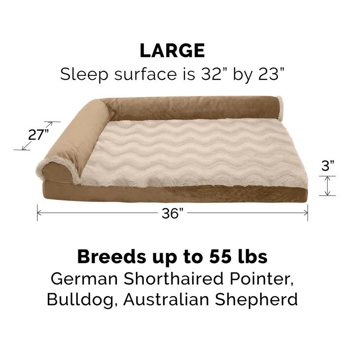 FurHaven Wave Fur and Velvet Orthopedic Deluxe Chaise Lounge Pet Bed