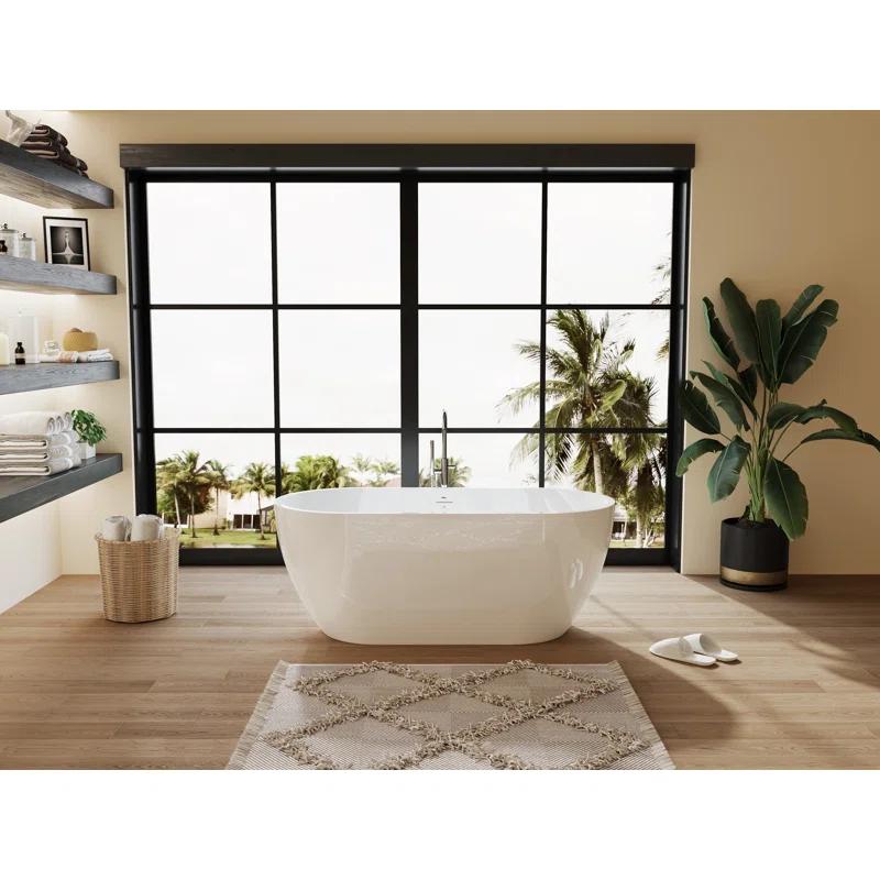 FerdY FerdY-02538-1500-BN Bali Freestanding Soaking Acrylic Bathtub with Brushed Nickel Drain