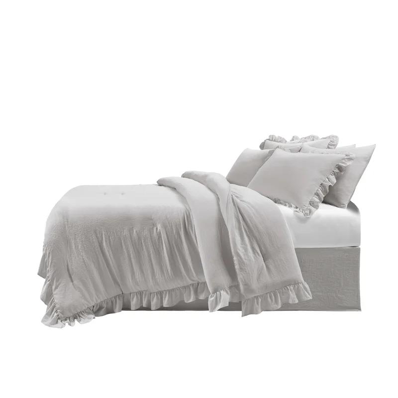 Light Gray Microfiber Ruffled 6-Piece Daybed Comforter Set