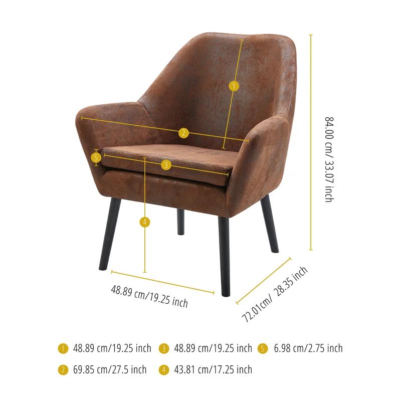 Ebern Designs Ringwold Armchair with Aged Fabric and Solid Wood Legs