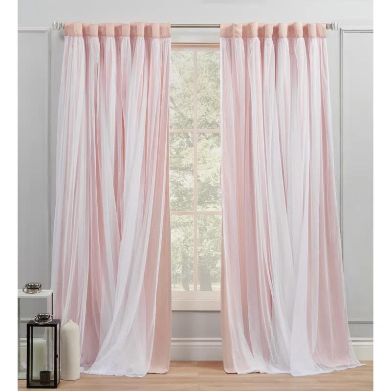 Amalgamated Textiles Exclusive Home Catarina Layered Solid Room Darkening and Sheer Hidden Tab/Rod Pocket Top Curtain Panel Pair (Set of 2)