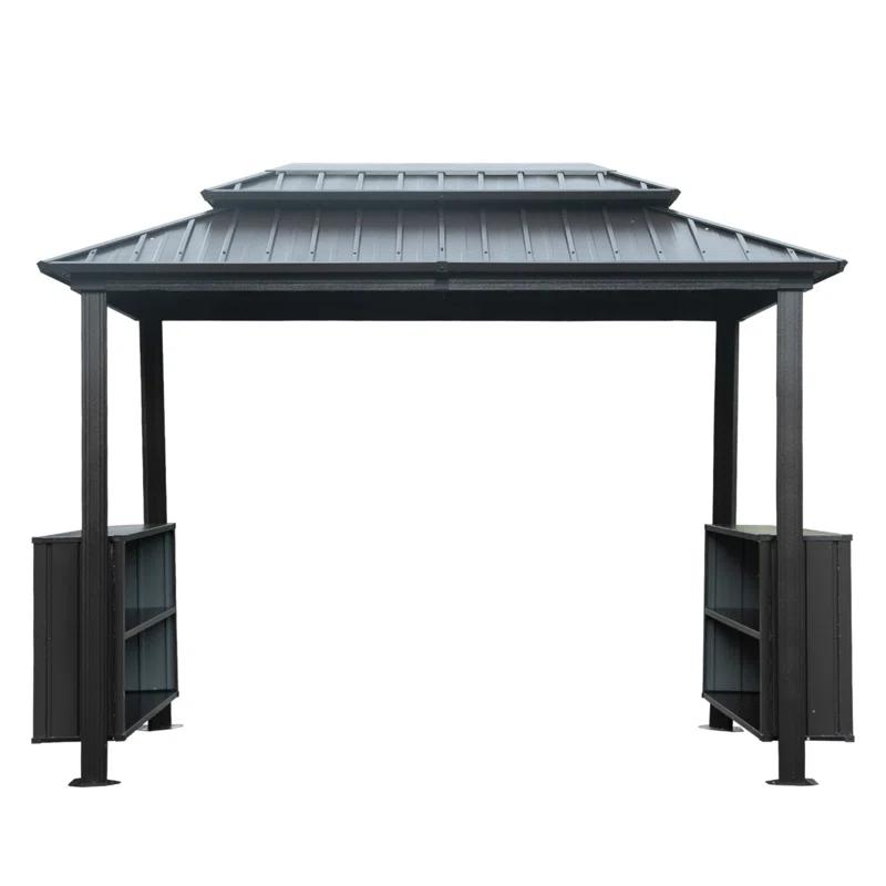 VODYXSEP Hardtop Grill Gazebo, Outdoor BBQ Gazebo With Double Galvanized Steel Roof, Patio Grill Canopy With 2 Cabinets And Ceiling Hooks For Backyard, Lawn, Garden