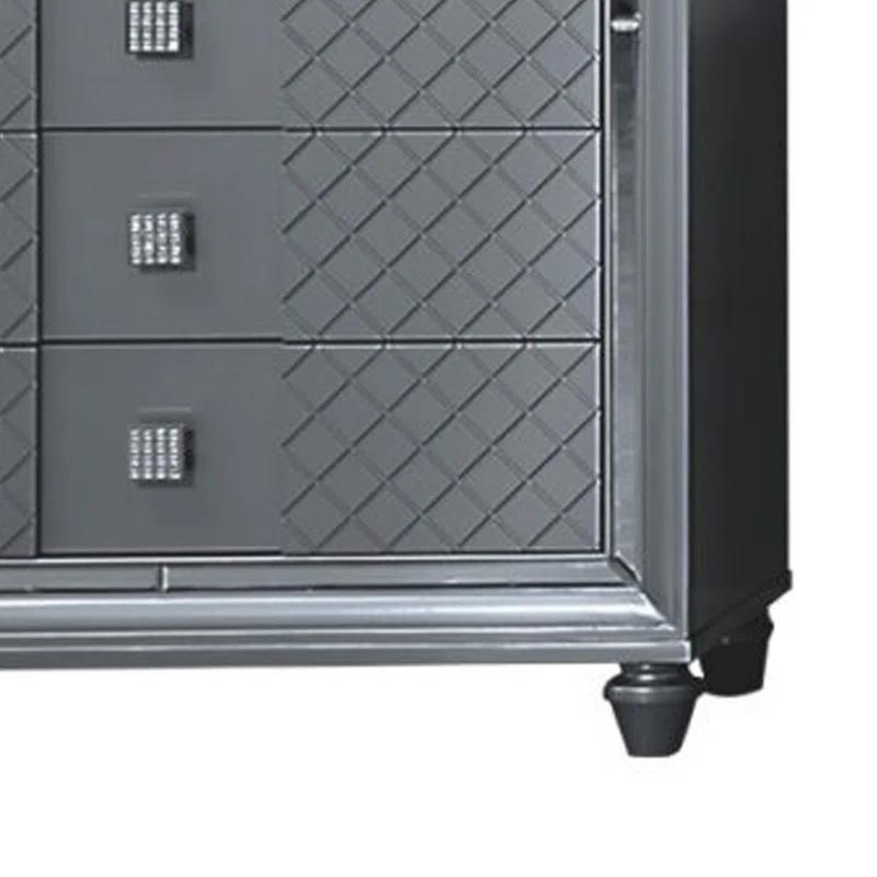 Benjara Seri Tall Dresser Chest With 5 Drawers, Diamond Pattern, Solid Wood