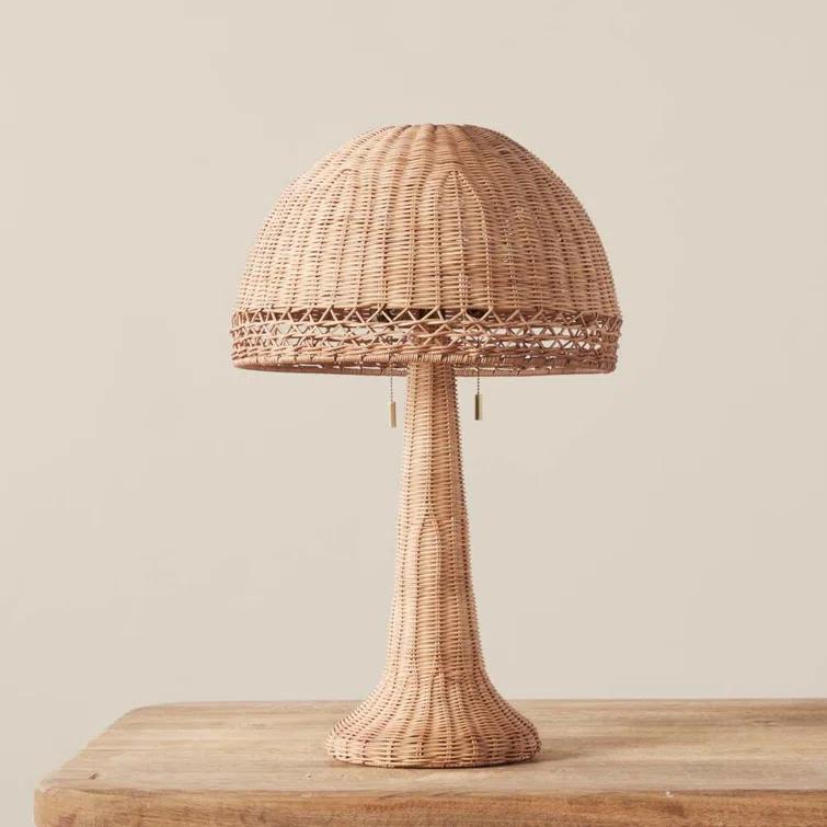 Augusta Woven Rattan Coastal Table Lamp in Light Brown