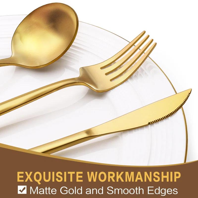 Everly Quinn 30-Piece Gold Silverware Set, Flatware Set For 6, Food-Grade Stainless Steel Cutlery Set, Includes Spoons Forks Knives, Kitchen Cutlery For Home Office Restaurant Hotel