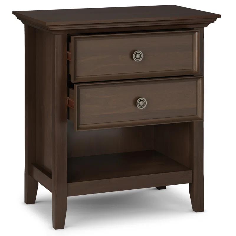 Simpli Home Amherst 24"W 2-Drawer Solid Wood Nightstand with Open Shelf