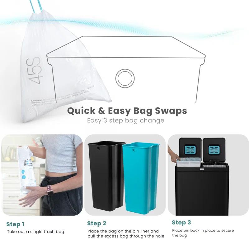 Home Zone Living Home Zone Living 16 Gallon Stainless Steel Dual Trash and Recycling Can with CleanAura Odor Control and Soft-Close Lids