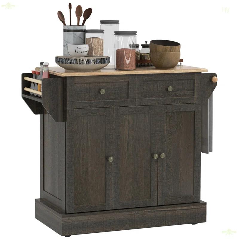 Latitude Run® Triple-Cabinet Kitchen Island On Wheels, Kitchen Storage Cabinet