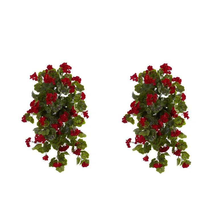 Primrue 29in. UV Resistant Geranium Artificial Hanging Plant (Indoor/Outdoor) - Set of 2