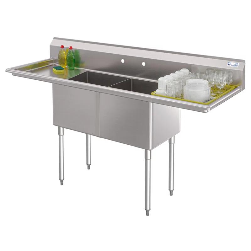 72 in. 16-Gauge Commercial Sink with Backsplash and Dual 18 in. Drainboards, Bowl Dimensions 18"x18"x14" in Stainless-Steel (KM-SB181814-18B316)