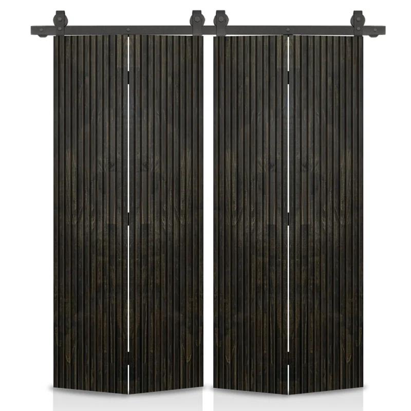Calhome Japanese Series Stained Pine Wood Bi-Fold Barn Door with Sliding Hardware Kit
