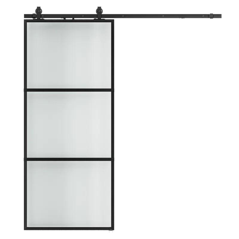 Metal and Glass Sliding Barn Door with Installation Hardware Kit ( Soft-close Included)