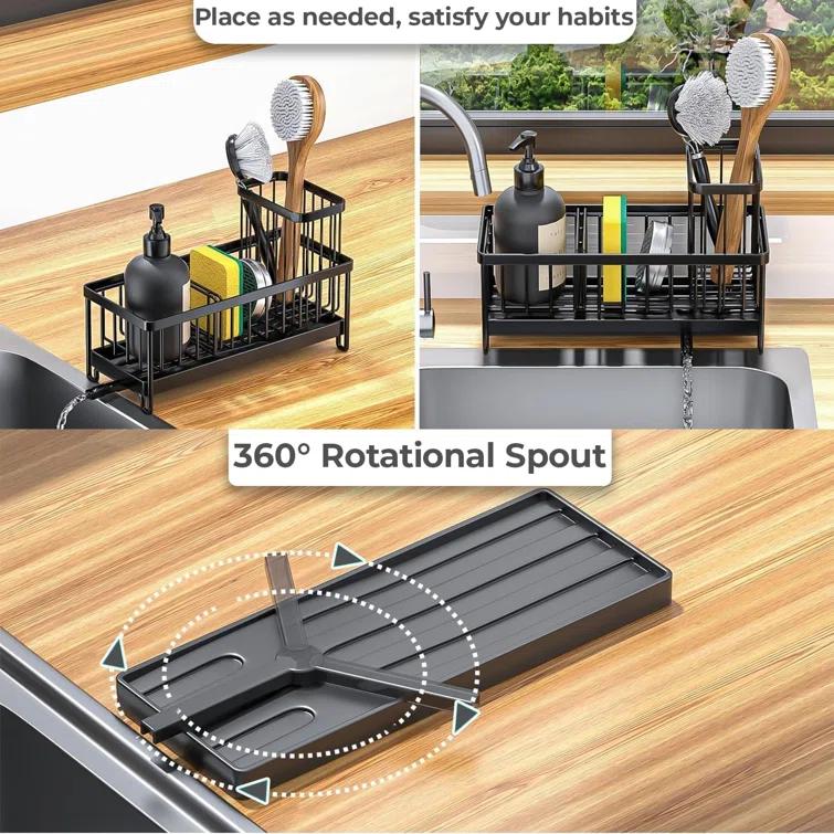 WKING Stainless Steel Kitchen Sink Caddy Organizer With Draining Tray, Rustproof Sponge Holder For Sink, Adjustable Compartments, Space-Saving Design