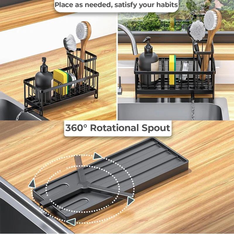 WKING Stainless Steel Kitchen Sink Caddy Organizer With Draining Tray, Rustproof Sponge Holder For Sink, Adjustable Compartments, Space-Saving Design
