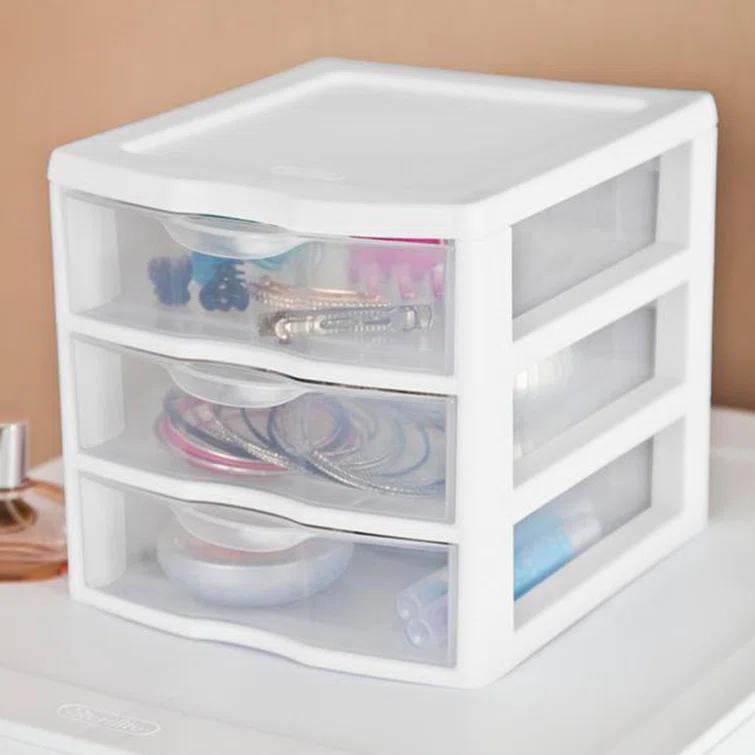 Sterilite Sterilite Clearview Plastic Multipurpose Small 3 Drawer Desktop Storage Organization Unit for Home, Classrooms, or Office Spaces