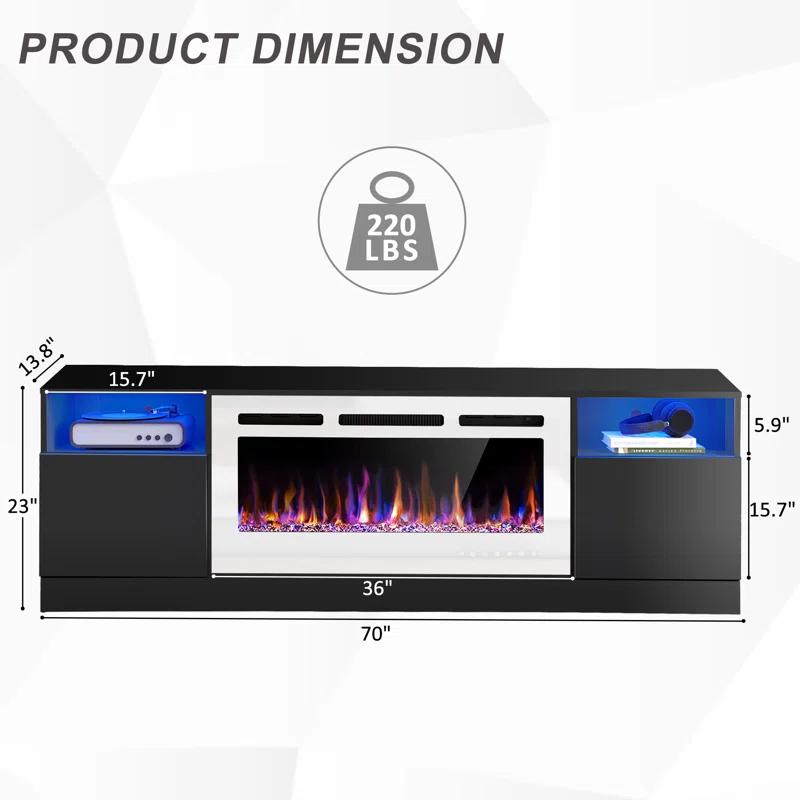 Ivy Bronx Ivy Bronx 70" Fireplace TV Stand for TVs Up to 80" with 36" Electric Fireplace, TV Console for The Living Room, LED Light Entertainment Center, Storage Cabinet, Media Console Table