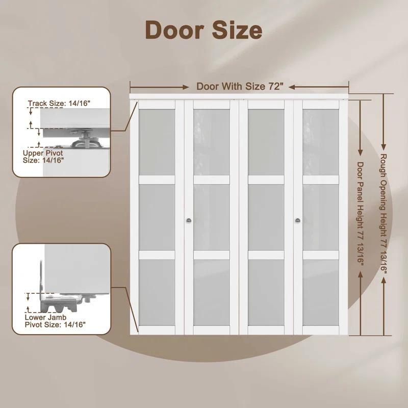 Home Worthy 3 Frosted  Lite Glass Bi-Fold Door With Installation Hardware Kit  And Handle