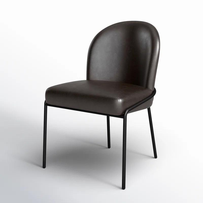 Laina Leather Upholstered Back Side Chair in Black