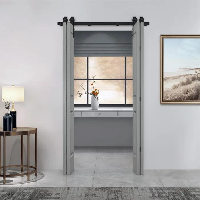 Calhome Paneled MDF Composite Double Bifold Barn Doors with Installation Hardware Kit