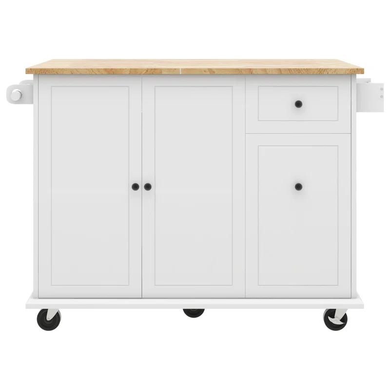 Kitchen Island With Drop Leaf, 53.9" Width Rolling Kitchen Cart On Wheels With Internal Storage Rack And 3 Tier Pull Out Cabinet Organizer, Kitchen Storage Cart With Spice Rack, Towel Rack