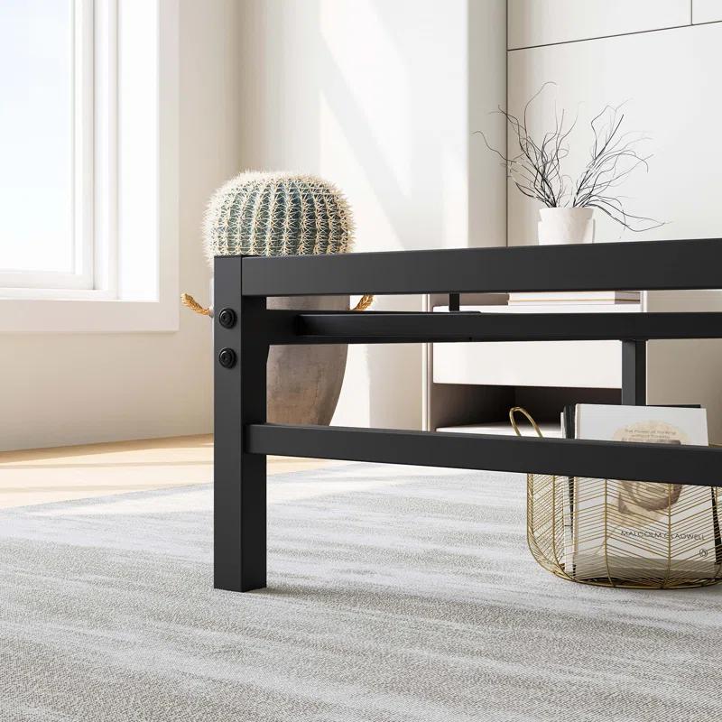 Full Size Platform Bed Frame with Rustic Vintage Wood Headboard,  No Box Spring Needed Rustic Brown