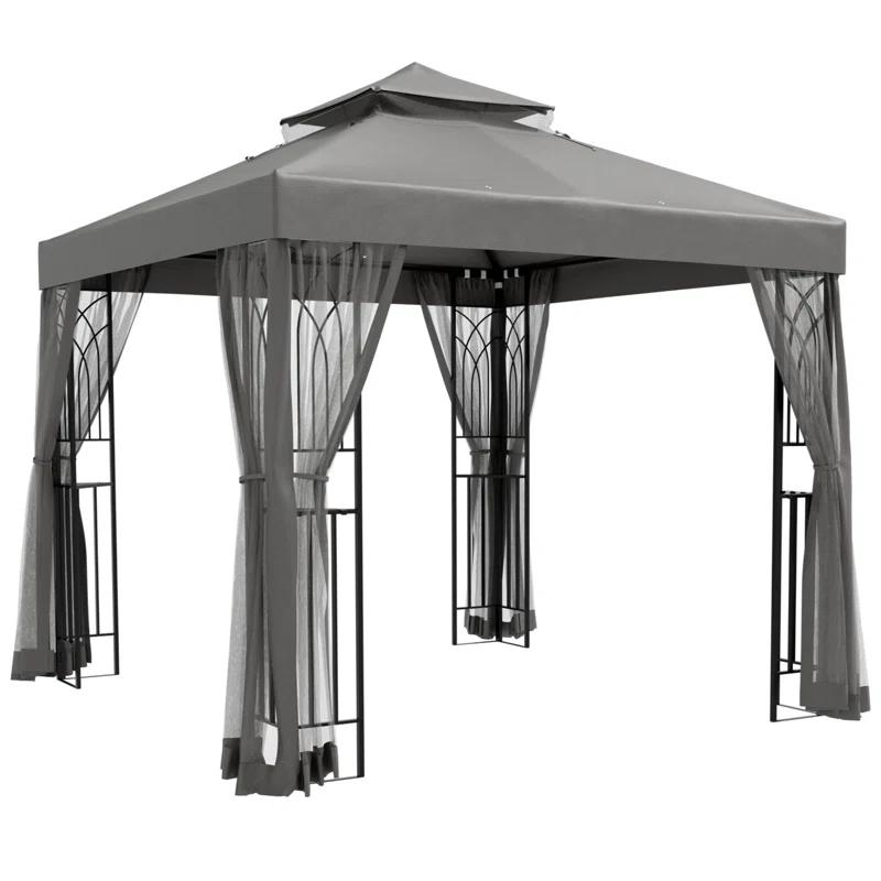 COOS BAY 8 Ft. W x 8 Ft. D Steel Frame Vented Soft Top Patio Gazebo with Mesh Netting, Corner Shelves