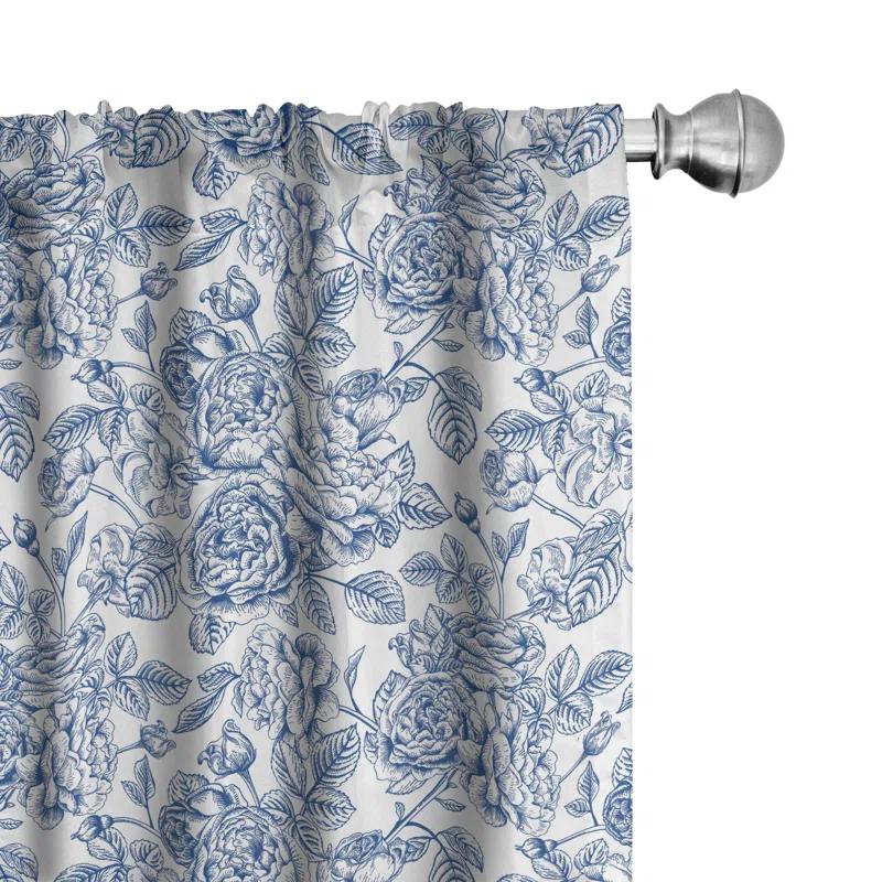 Ambesonne Rose Floral Semi-Sheer Rod Pocket Curtain Panels (Set of 2)