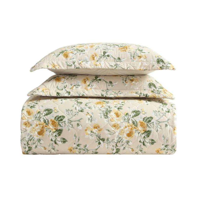 Laura Ashley Laura Ashley Roses Cotton Reversible Gold Quilt Set