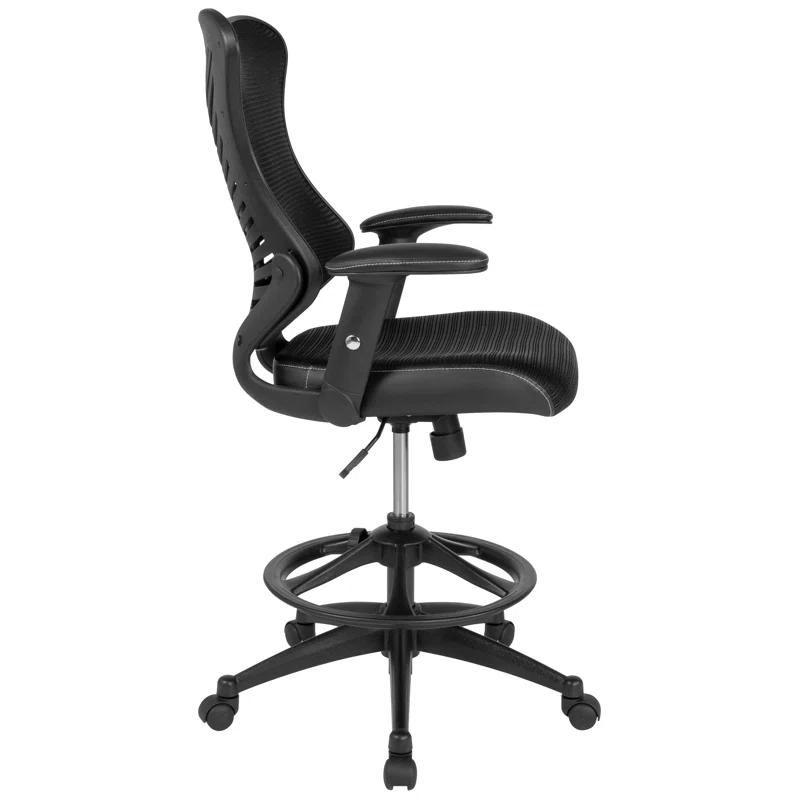 Flash Furniture Haynie High Back Mesh Drafting Chair with LeatherSoft Sides and Adjustable Arms