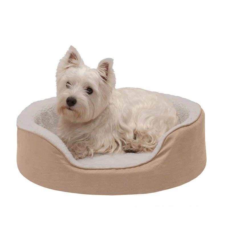 FurHaven Faux Sherpa & Suede Oval Dog Bed