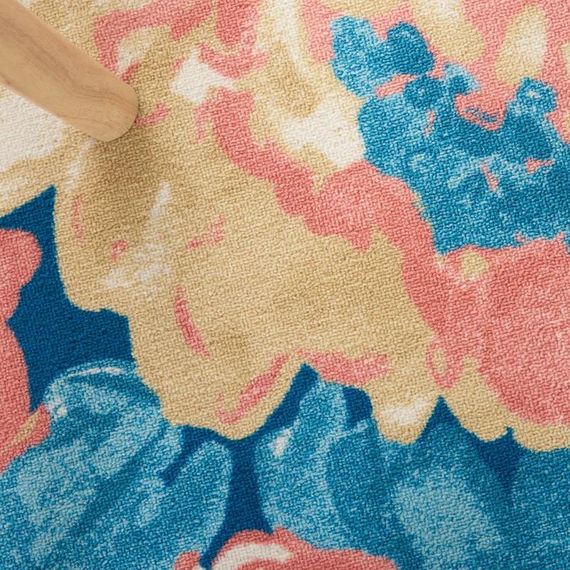 Waverly Floral Blue Outdoor Area Rug