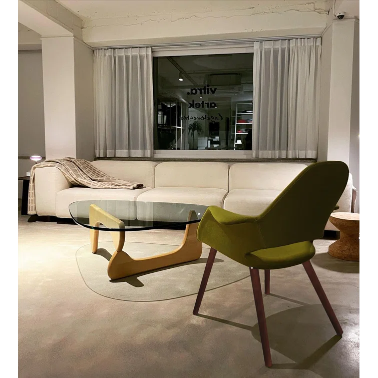 George Oliver Conover Clontz Upholstered Dining Armchairs – Mid-Century Modern Fabric Seat with Natural Wood Legs (Set of 2) (Set of 2)