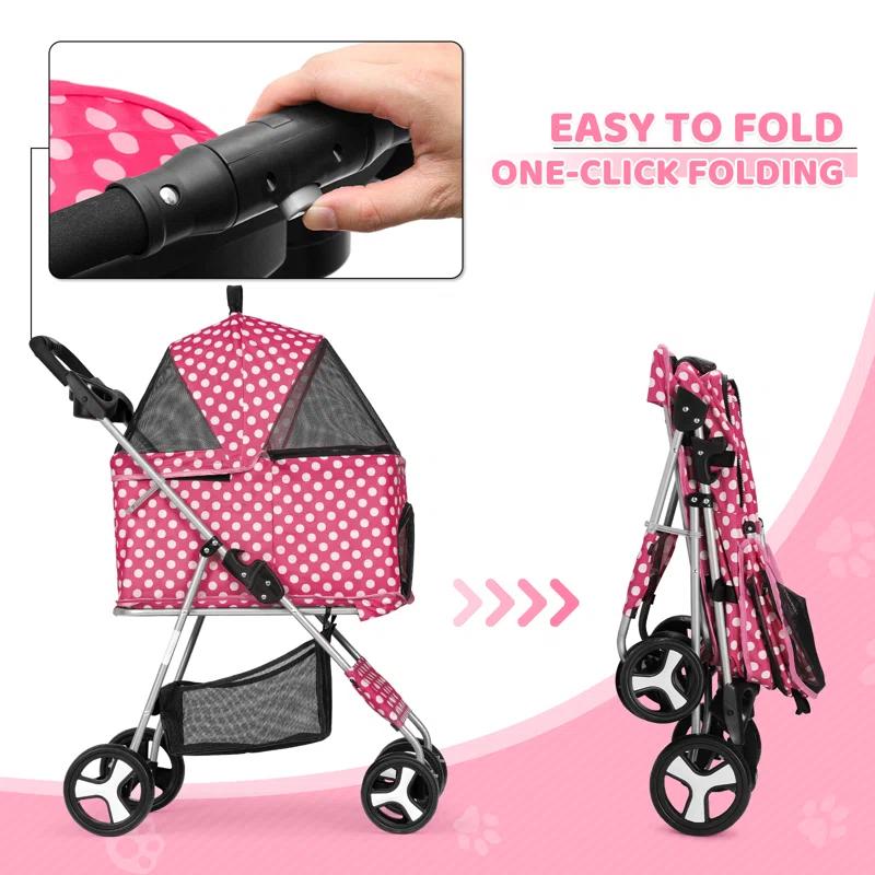 3-In-1 Pet Stroller Foldable Pet Stroller With Weather Cover Storage Basket For Dog Cat