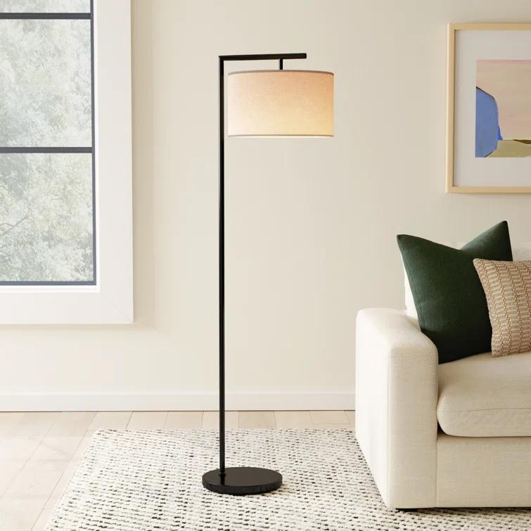 Montage Modern 60 in. Mid-Century Modern LED Floor Lamp with Fabric Drum Shade