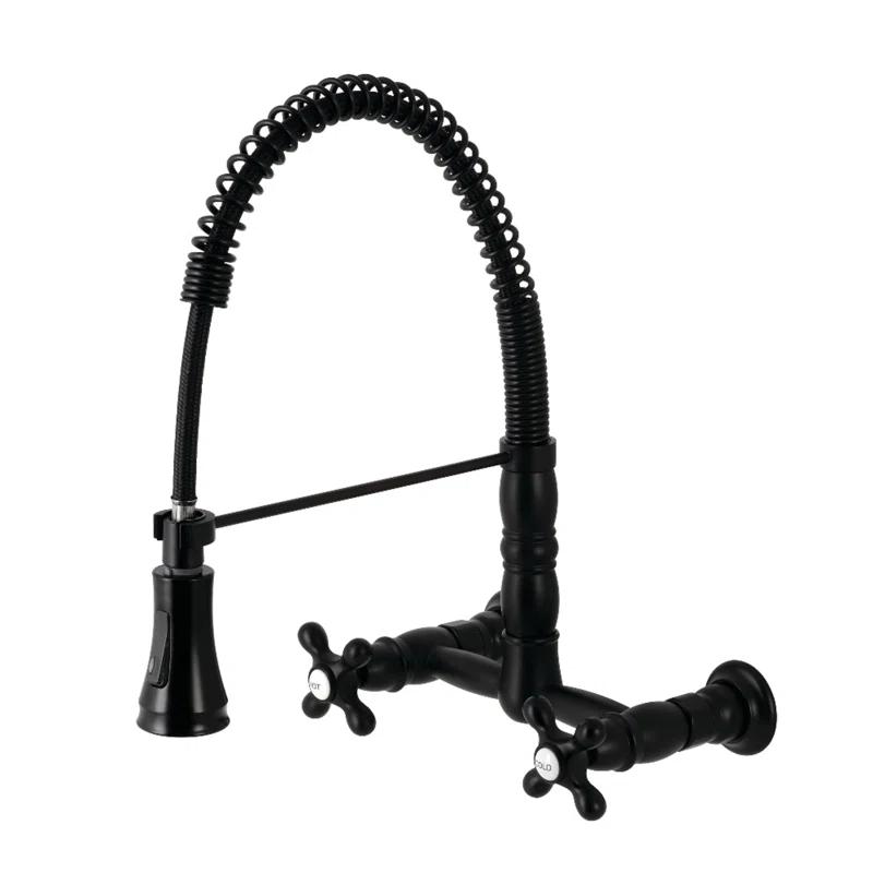 Kingston Brass Heritage Double-Handle 2-Hole Wall-Mount Pre-Rinse Bridge Kitchen Faucet
