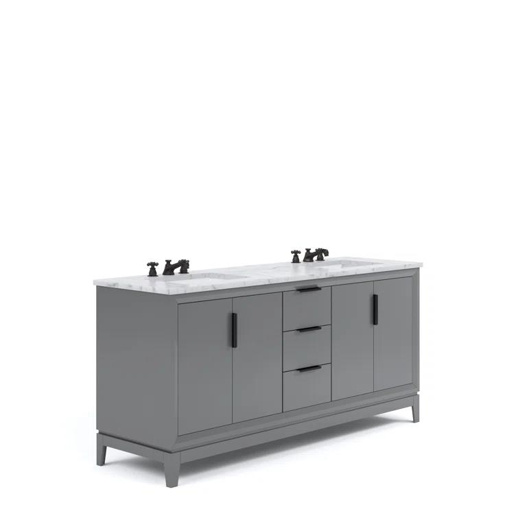 Elizabeth 72" Cashmere Grey Double Sink Freestanding Bathroom Vanity with Marble Top