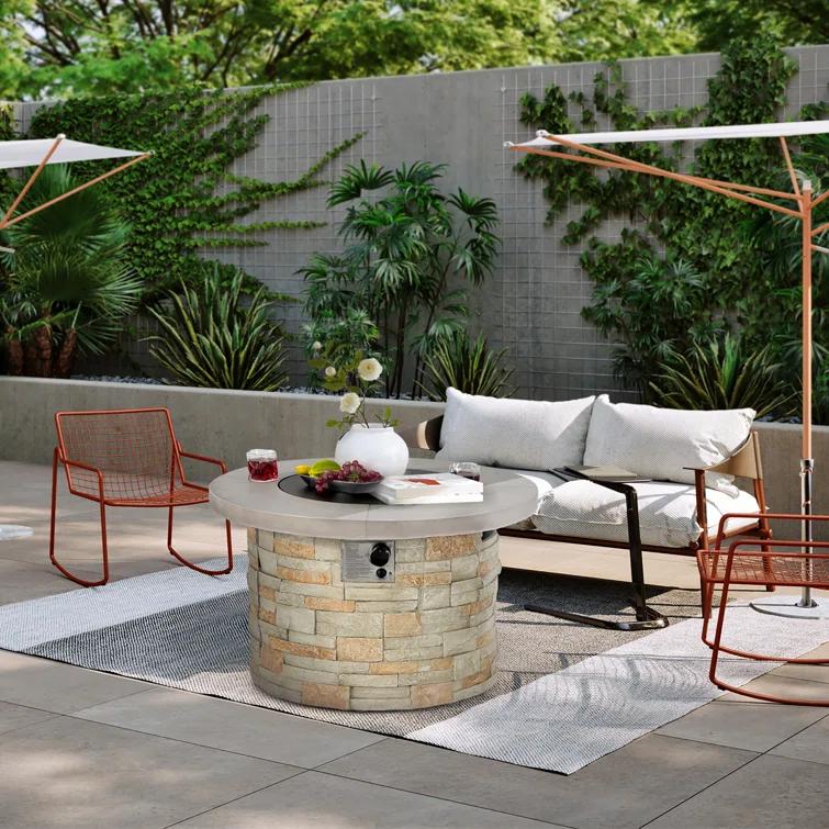 17 Stories Round Ore Powder, Steel, Stainless Steel, PVC Propane Smokeless Fire Pit Table with Hidden Fuel Tank