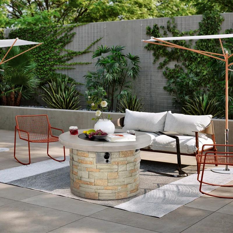 17 Stories Round Ore Powder, Steel, Stainless Steel, PVC Propane Smokeless Fire Pit Table with Hidden Fuel Tank