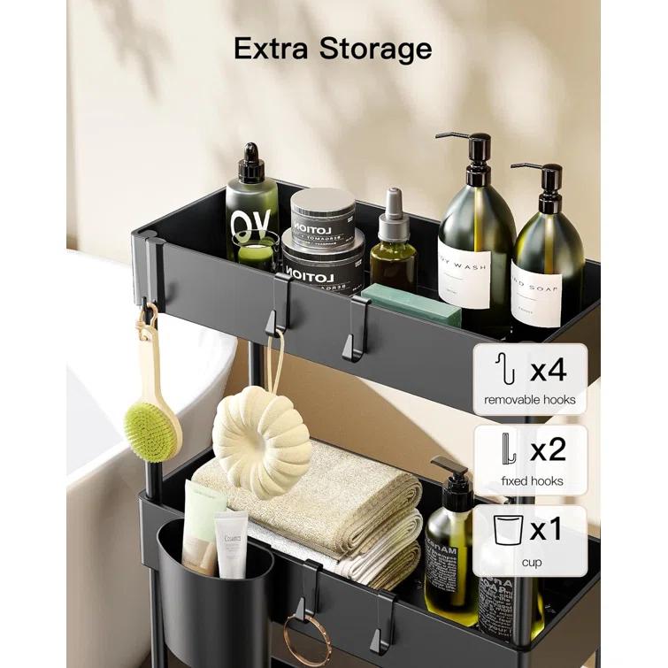 Anadea Slim Storage Cart With Wheels, Bathroom Cart Organizer Bathroom Storage Small, Rolling Cart For Bathroom, Laundry Room, Kitchen, Narrow Space