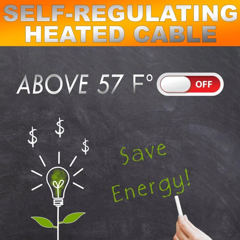 Dr. Infrared Heater DR. INFRARED HEATER DR-9RC1125 Heating Cables for Pipes and Roof De-Icing, Self-Regulating with Built-in Thermostat, 120V, 12W/ft, 1500W, 125FT