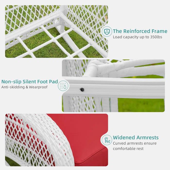 Beachcrest Home™ Beachcrest Home Outdoor Wicker Rocking Chairs Set Of 2, Rattan Patio Rocker Chairs With Thick Cushions And High Back, All-Weather Patio Wicker Chair With Safe Rocking Design For Garden, White Wicker