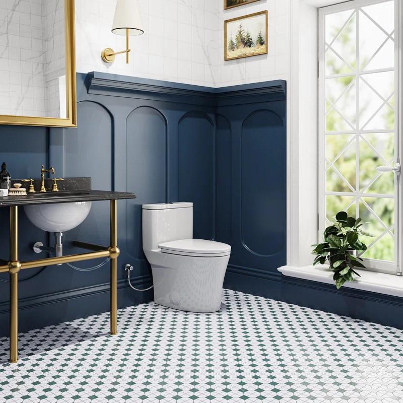 Elongated One-Piece Toilet, Compact Toilet with Soft-Close Seat, 1.1/1.6 GPF Powerful Dual-Flush Toilet for Bathroom