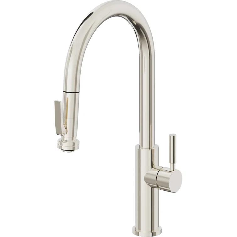 Modern Polished Nickel Pull-Down Kitchen Faucet with Spray