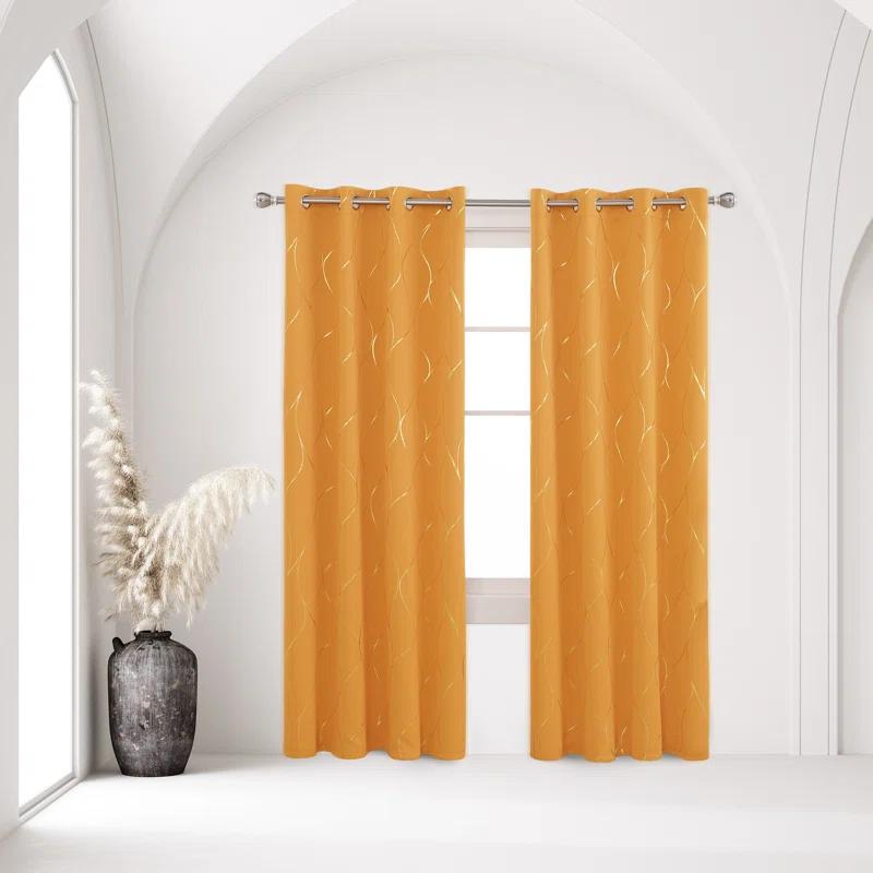 Everly Quinn Boulus Gold Foil Print Blackout Thermal Insulated Grommet Curtains Set Of 2