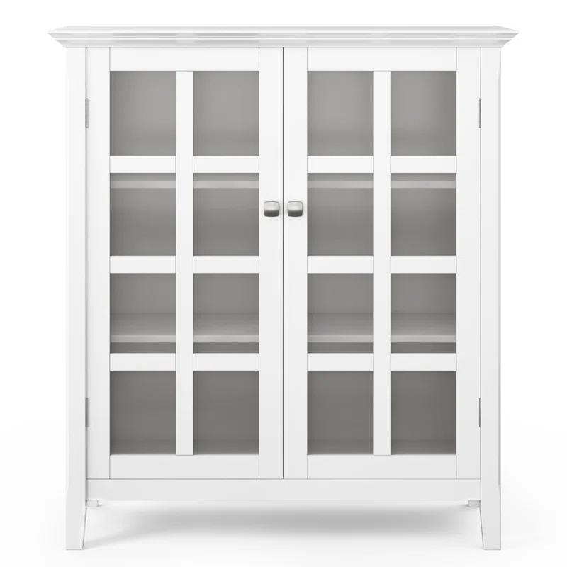 Simpli Home Acadian 39"W Solid Wood 4-Shelf Medium Storage Cabinet with Glass Doors and Adjustable Shelves